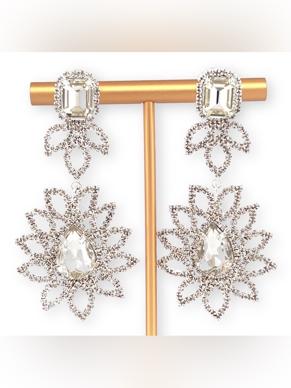 Simulated Crystal Statement Earrings - Crystal Bridal Earrings